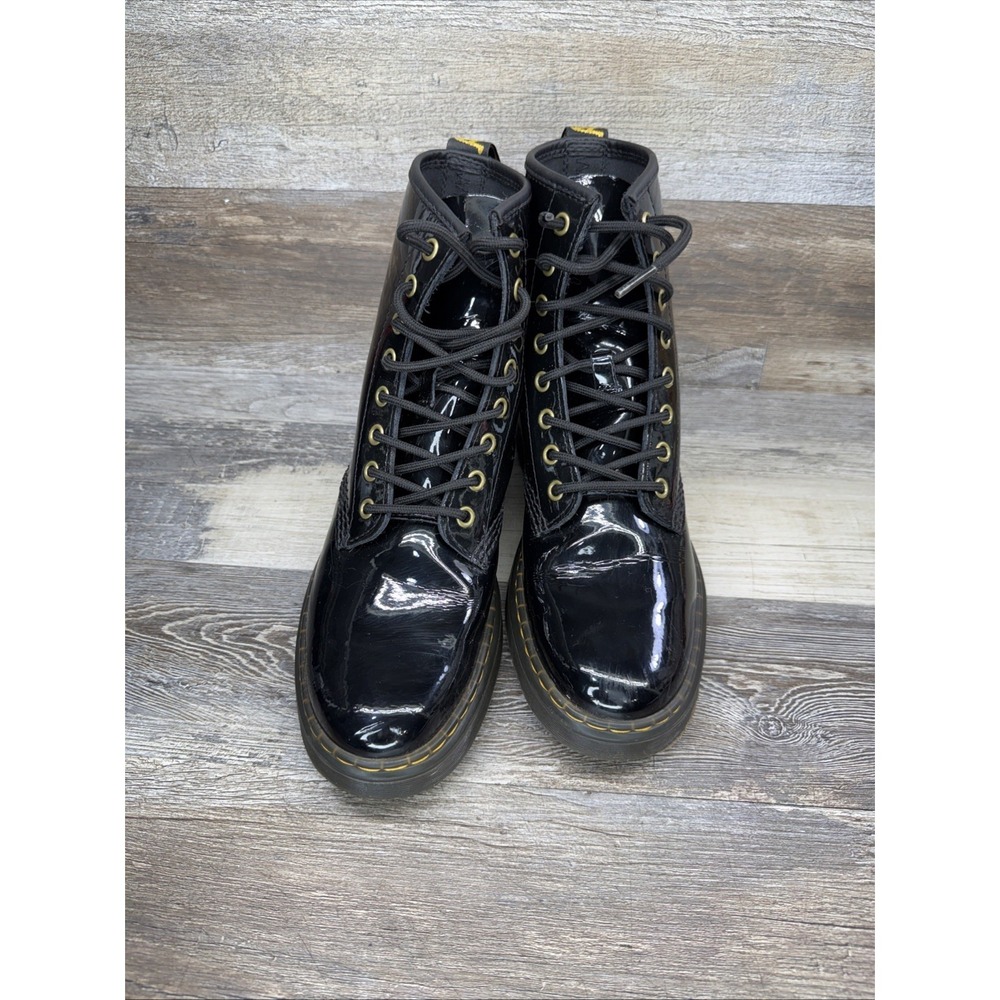 Dr Martens Womens Boots 8 Zavala Black Patent Leather Lace Up Combat - Picture 6 of 12